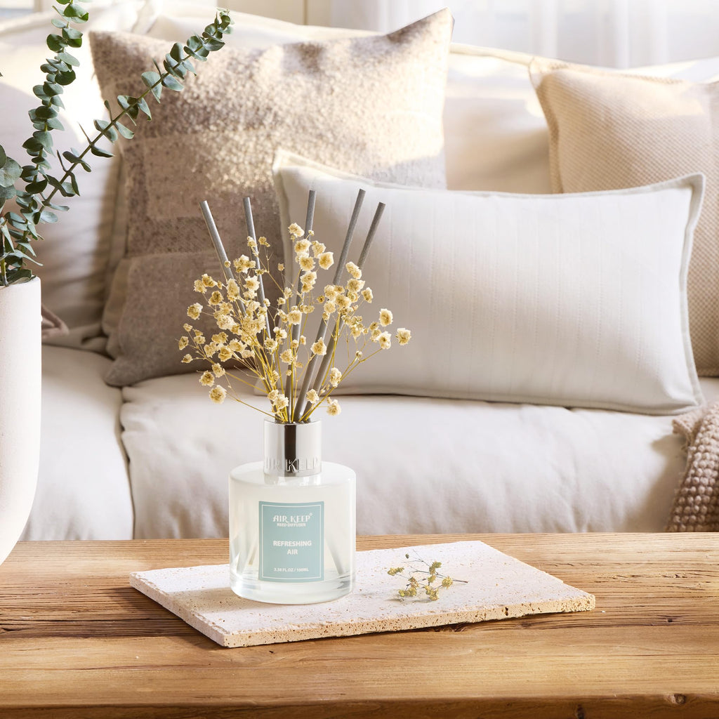 Airkeep Reed Diffuser Set,3.38 fl oz (100 ml) - Clean Linen Oil Diffusers with 8 Reed Sticks,Home Fragrance Reed Diffuser for Bathroom Shelf Decor