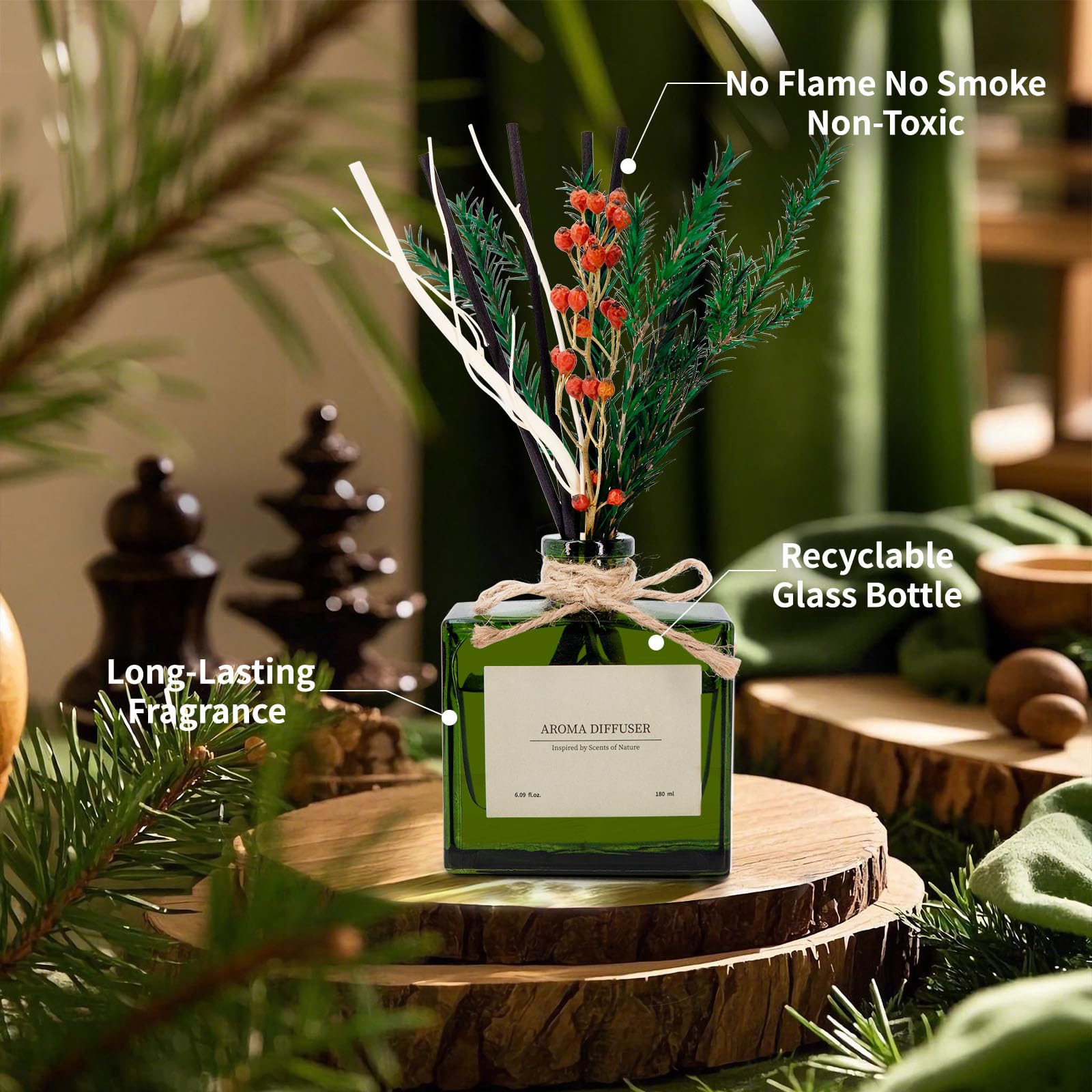 Reed Diffuser, 4 oz Earthy Sandalwood Scent Diffuser with 7 Sticks, Long Lasting Reed diffusers for Home, Elegant Fragrance for Bathroom Bedroom Office Decor, Air Fresh