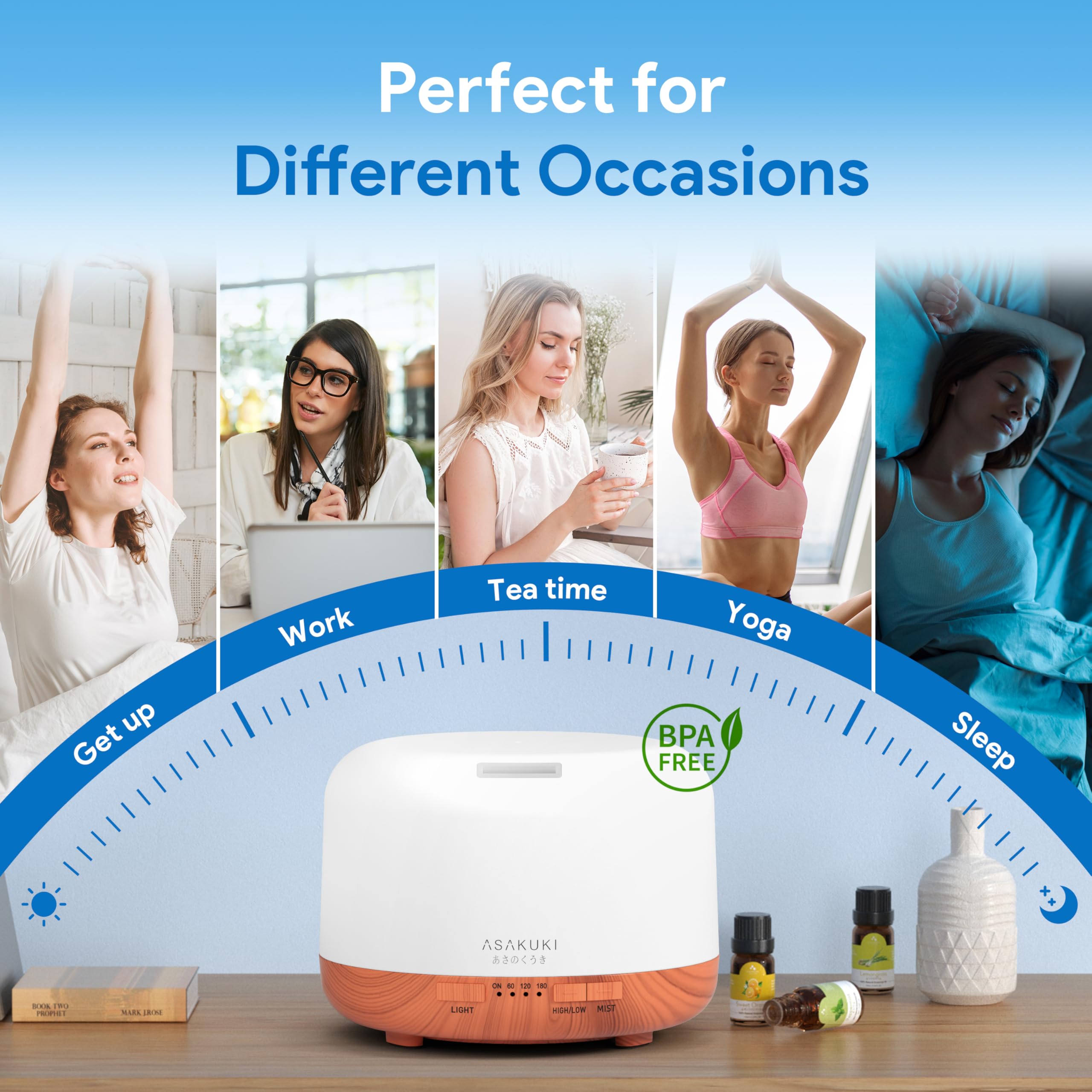 ASAKUKI Essential Oil Diffuser 500ml, Ultrasonic Aromatherapy Humidifier with Remote Control, 7 LED Colors, Timer & Auto-Off, Large Room Diffuser Valentine's Gift (Yellow)