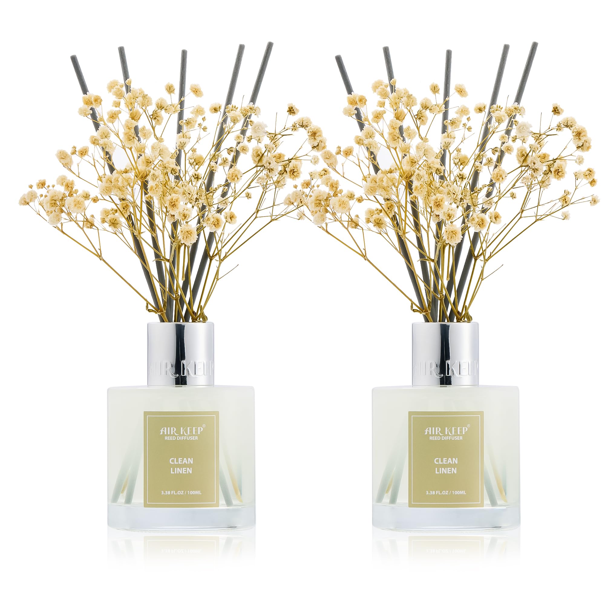 Airkeep Reed Diffuser Set,3.38 fl oz (100 ml) - Clean Linen Oil Diffusers with 8 Reed Sticks,Home Fragrance Reed Diffuser for Bathroom Shelf Decor