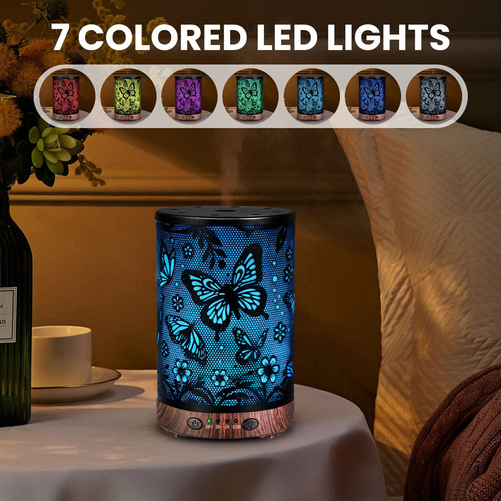 Essential Oil Diffuser 120ML Metal Aromatherapy Diffuser with Timer, Cool Mist Humidifier with Auto Shut-Off & 7 Color Lights for Home Office Spa (Tree)