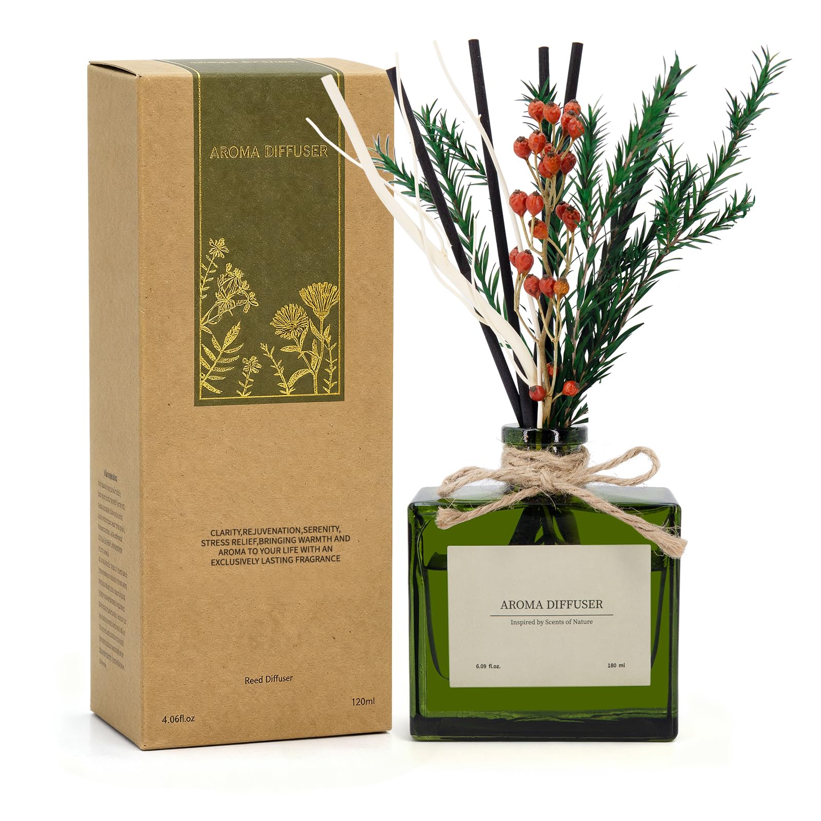 Reed Diffuser, 4 oz Earthy Sandalwood Scent Diffuser with 7 Sticks, Long Lasting Reed diffusers for Home, Elegant Fragrance for Bathroom Bedroom Office Decor, Air Fresh