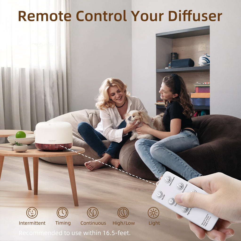 ASAKUKI Essential Oil Diffuser 500ml, Ultrasonic Aromatherapy Humidifier with Remote Control, 7 LED Colors, Timer & Auto-Off, Large Room Diffuser Valentine's Gift (Yellow)