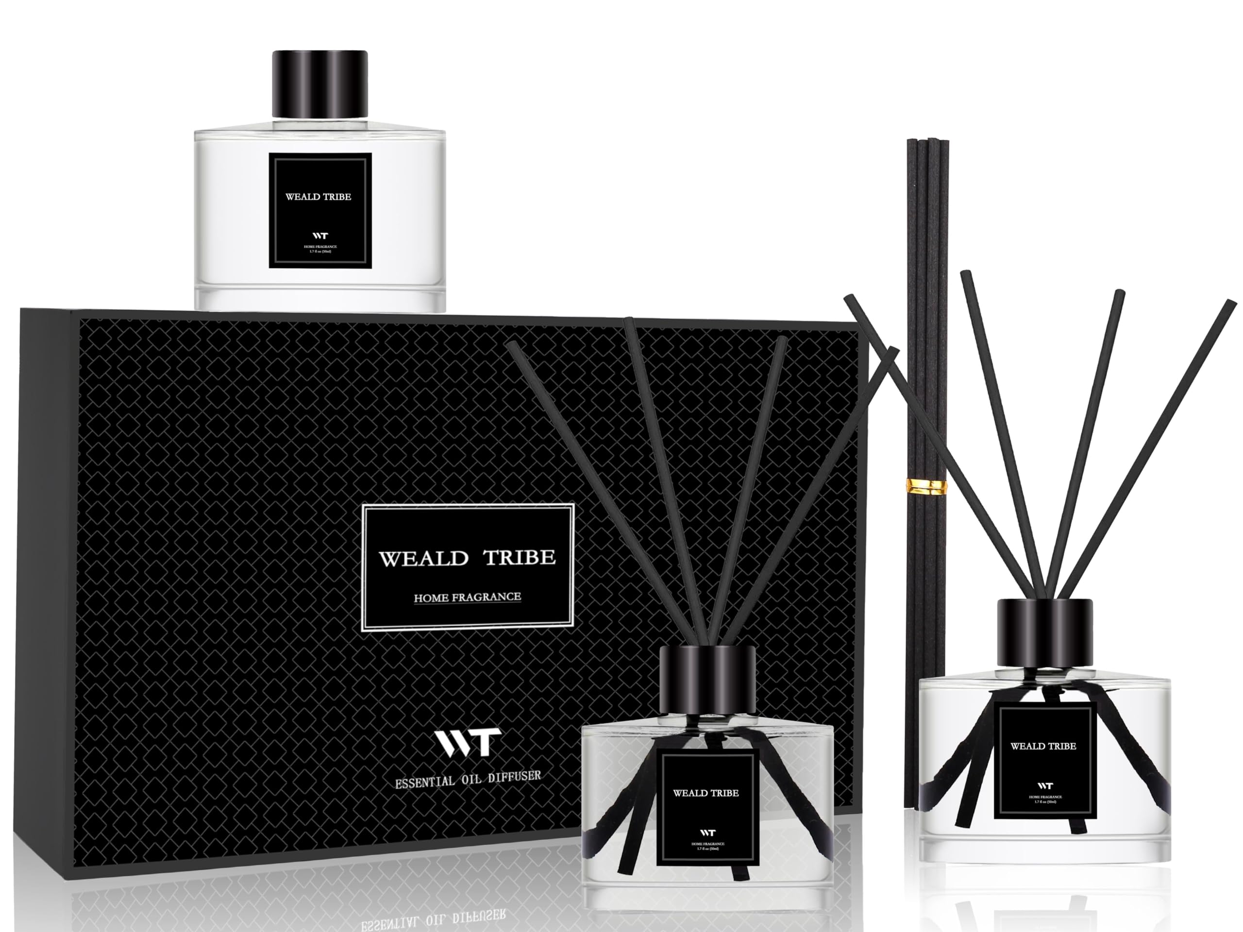 Reed Diffuser Set of 3 for Bathroom Air Fresheners, Oil Diffuser Sticks | Fresh Linen, Ocean, Eucalyptus & Mint Scent(1.7 fl oz Each Pack) Fragrance with 12 Sticks Defusers | Shelf Decor