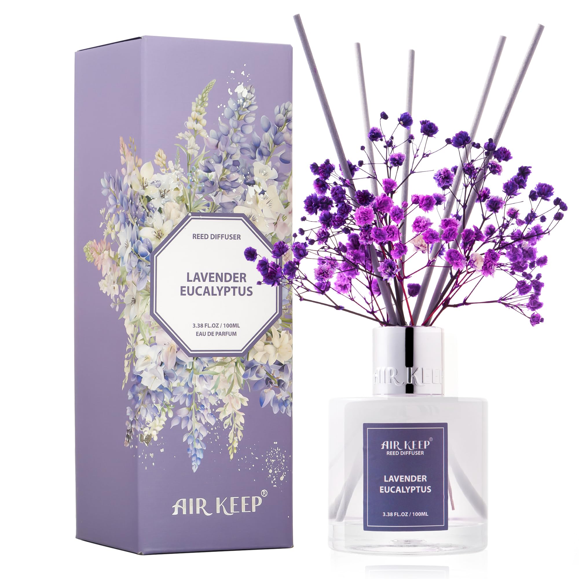 Airkeep Reed Diffuser Set,3.38 fl oz (100 ml) - Clean Linen Oil Diffusers with 8 Reed Sticks,Home Fragrance Reed Diffuser for Bathroom Shelf Decor