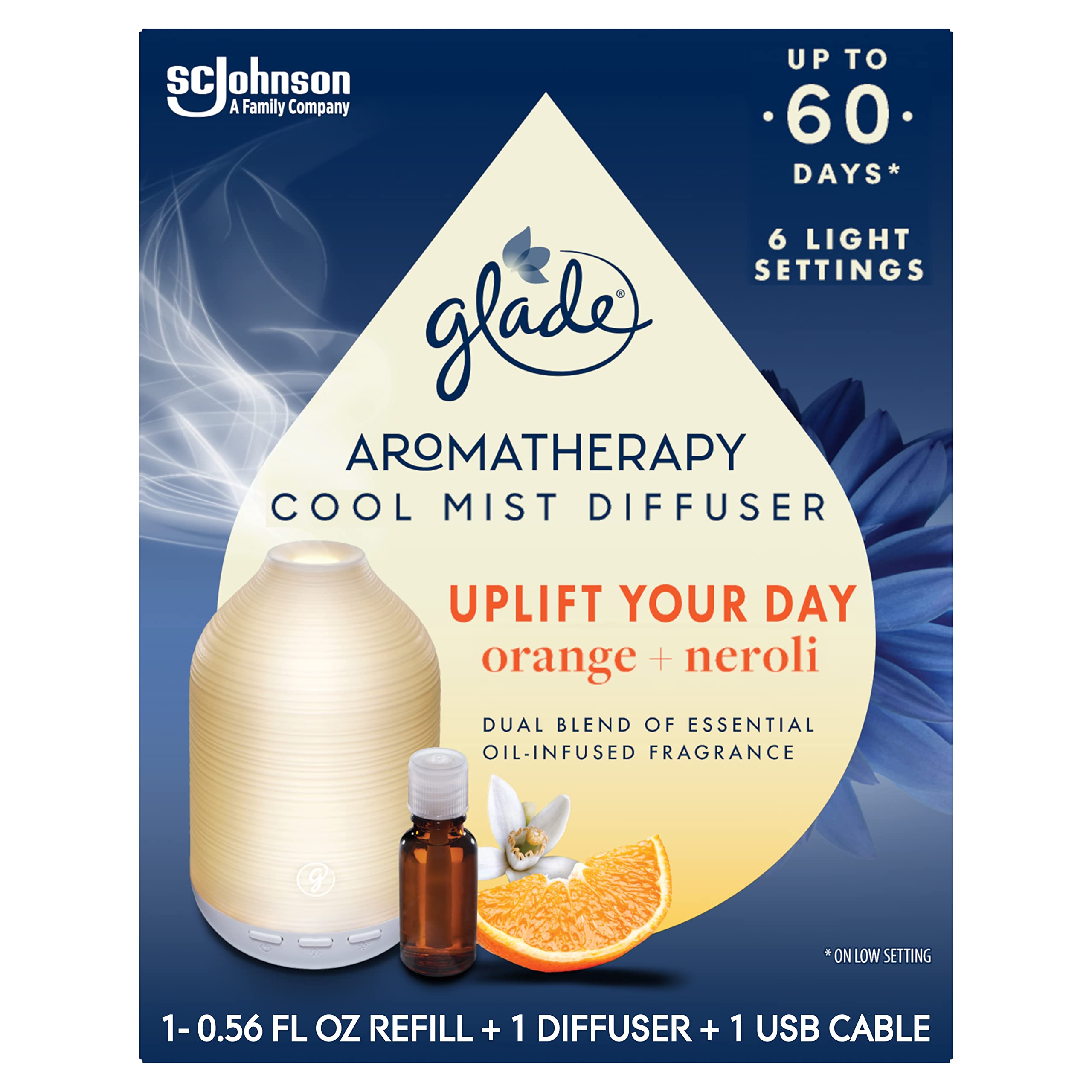 Glade Aromatherapy Diffuser & Essential Oil, Air Freshener for Home, Choose Calm Scent with Notes of Lavender & Sandalwood, 0.56 Fl Oz