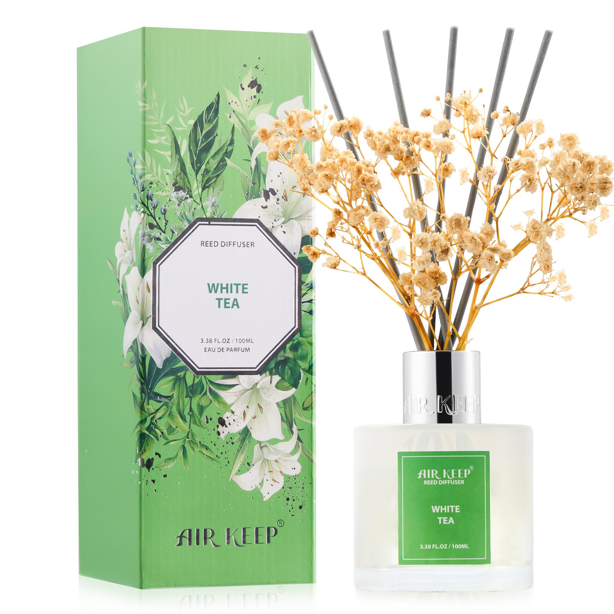 Airkeep Reed Diffuser Set,3.38 fl oz (100 ml) - Clean Linen Oil Diffusers with 8 Reed Sticks,Home Fragrance Reed Diffuser for Bathroom Shelf Decor
