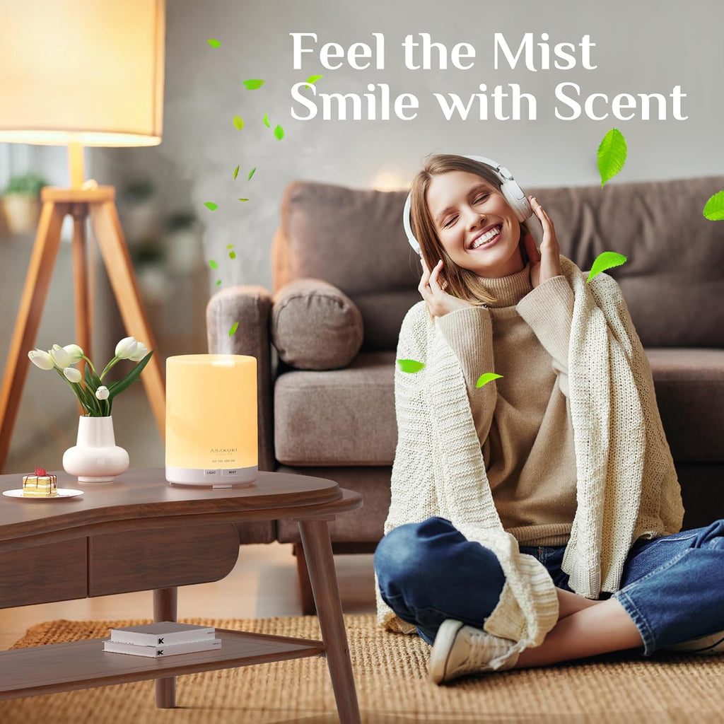 ASAKUKI 300ML Essential Oil Diffuser, Quiet 5-in-1 Premium Humidifier, Valentine's Day Gift, Home Fragrance Aroma Diffuser with 7 LED Color Changing Light and Auto-Off Switch -Light Brown