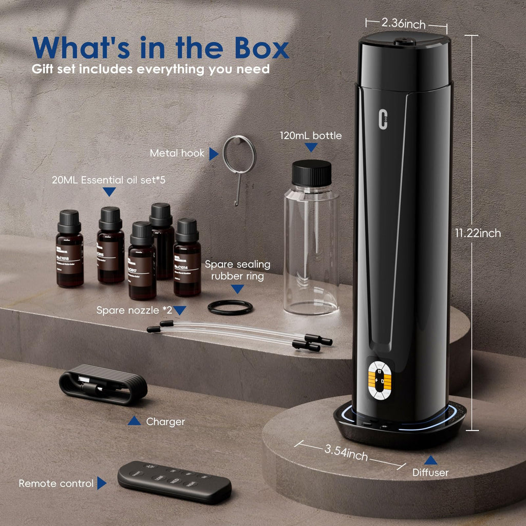 Waterless Scent Diffuser – 1200 Sq Ft Coverage, Essential Oil Diffuser with Remote Control, Quiet Aromatherapy Diffuser with LED Light & Timer, Scent Air Machine for Home, Office, Hotel