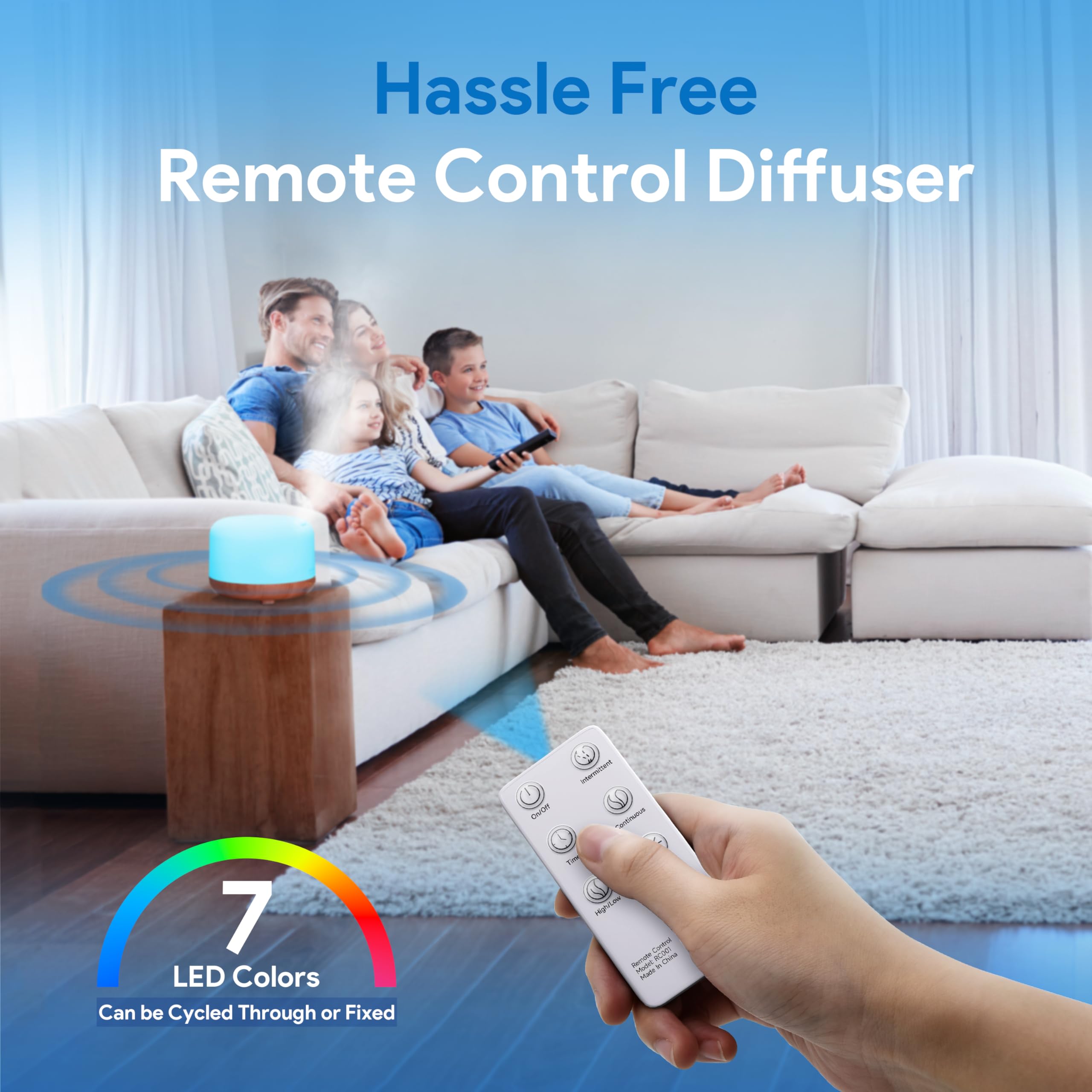 ASAKUKI Essential Oil Diffuser 500ml, Ultrasonic Aromatherapy Humidifier with Remote Control, 7 LED Colors, Timer & Auto-Off, Large Room Diffuser Valentine's Gift (Yellow)