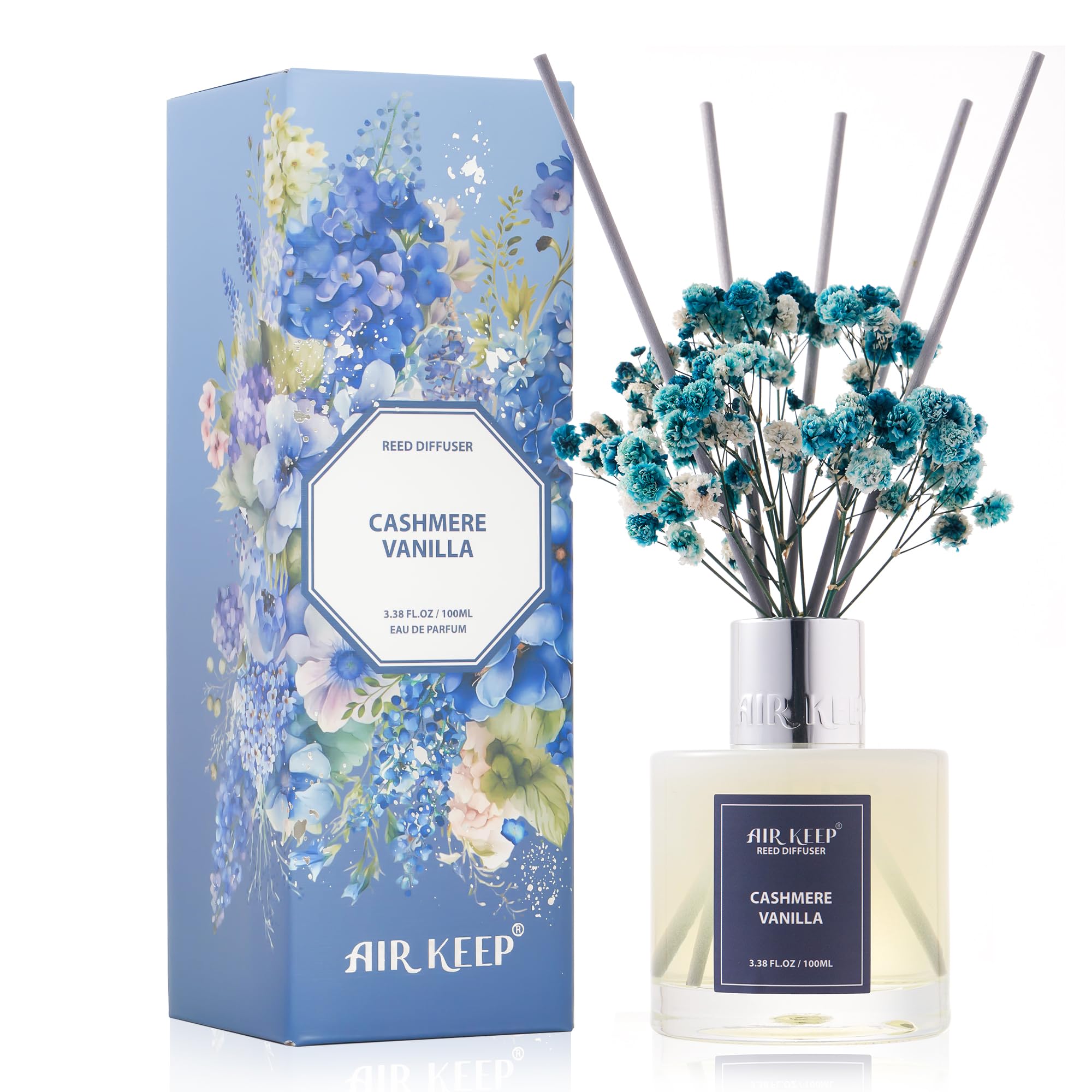 Airkeep Reed Diffuser Set,3.38 fl oz (100 ml) - Clean Linen Oil Diffusers with 8 Reed Sticks,Home Fragrance Reed Diffuser for Bathroom Shelf Decor