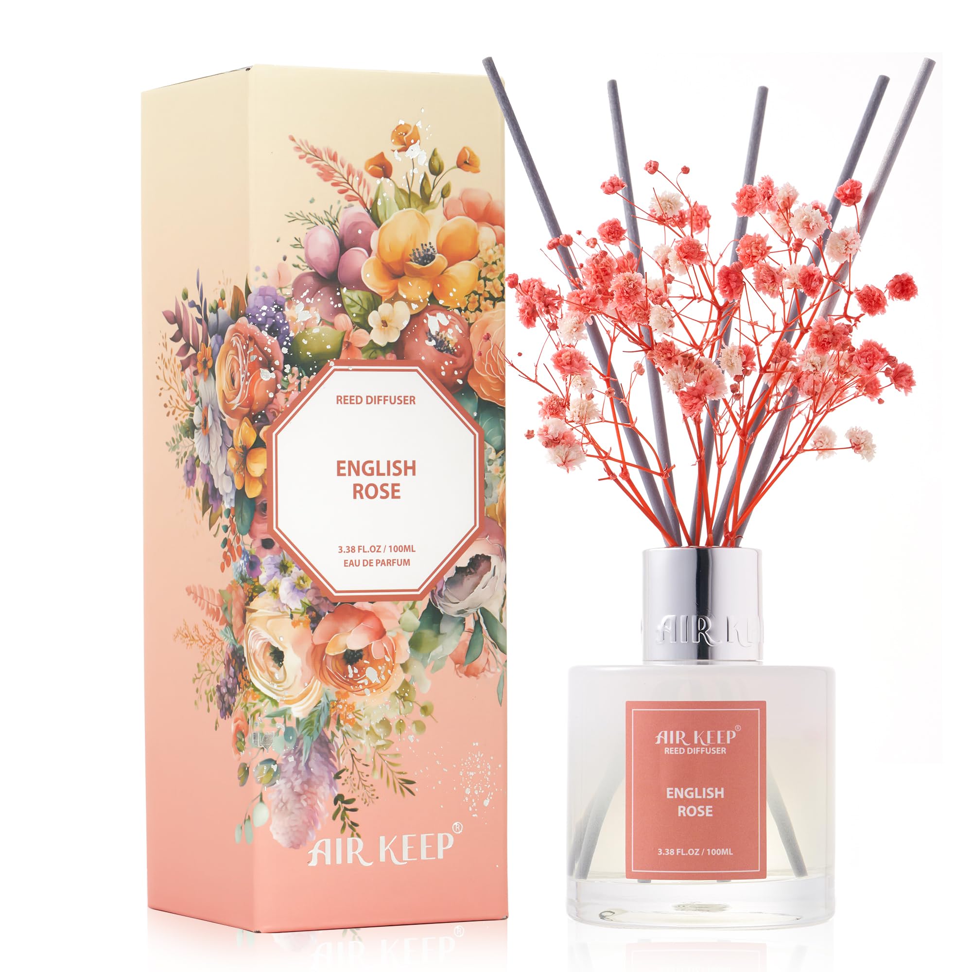 Airkeep Reed Diffuser Set,3.38 fl oz (100 ml) - Clean Linen Oil Diffusers with 8 Reed Sticks,Home Fragrance Reed Diffuser for Bathroom Shelf Decor