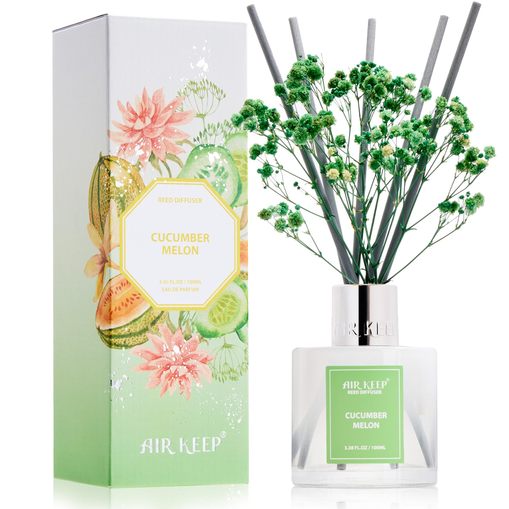 Airkeep Reed Diffuser Set,3.38 fl oz (100 ml) - Clean Linen Oil Diffusers with 8 Reed Sticks,Home Fragrance Reed Diffuser for Bathroom Shelf Decor