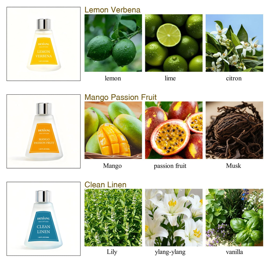 Reed Diffuser Set of 3 Packs, Lemon Verbena/Rose/red Berry, Oil Diffuser Reed Diffuser for for Home, Bathroom, Office Decor 1.7 Fl.oz, Total 5.1Oz