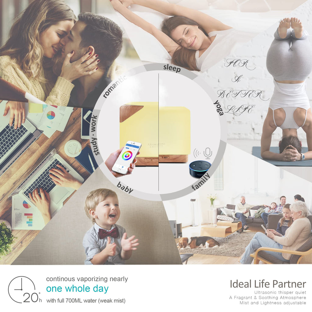 ASAKUKI 700 ml Premium Essential Oil Diffuser, 5 in 1 Ultrasonic Aromatherapy Fragrant Oil Vaporizer Humidifier, Timer and Auto-Off Safety Switch, 7 LED Light Colors, Valentine's Day Gift