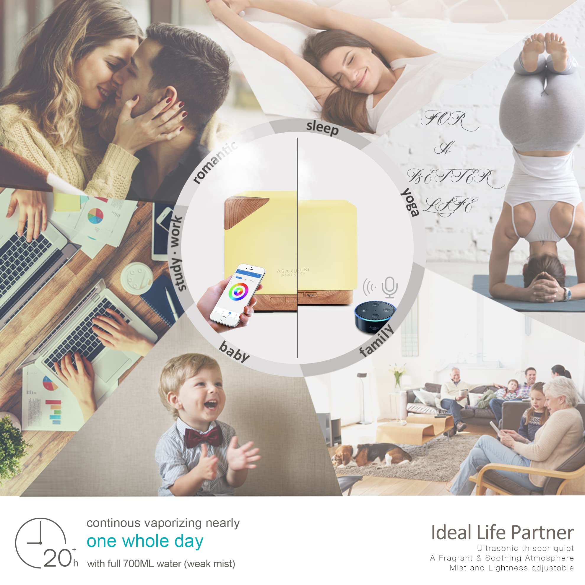 ASAKUKI 700 ml Premium Essential Oil Diffuser, 5 in 1 Ultrasonic Aromatherapy Fragrant Oil Vaporizer Humidifier, Timer and Auto-Off Safety Switch, 7 LED Light Colors, Valentine's Day Gift