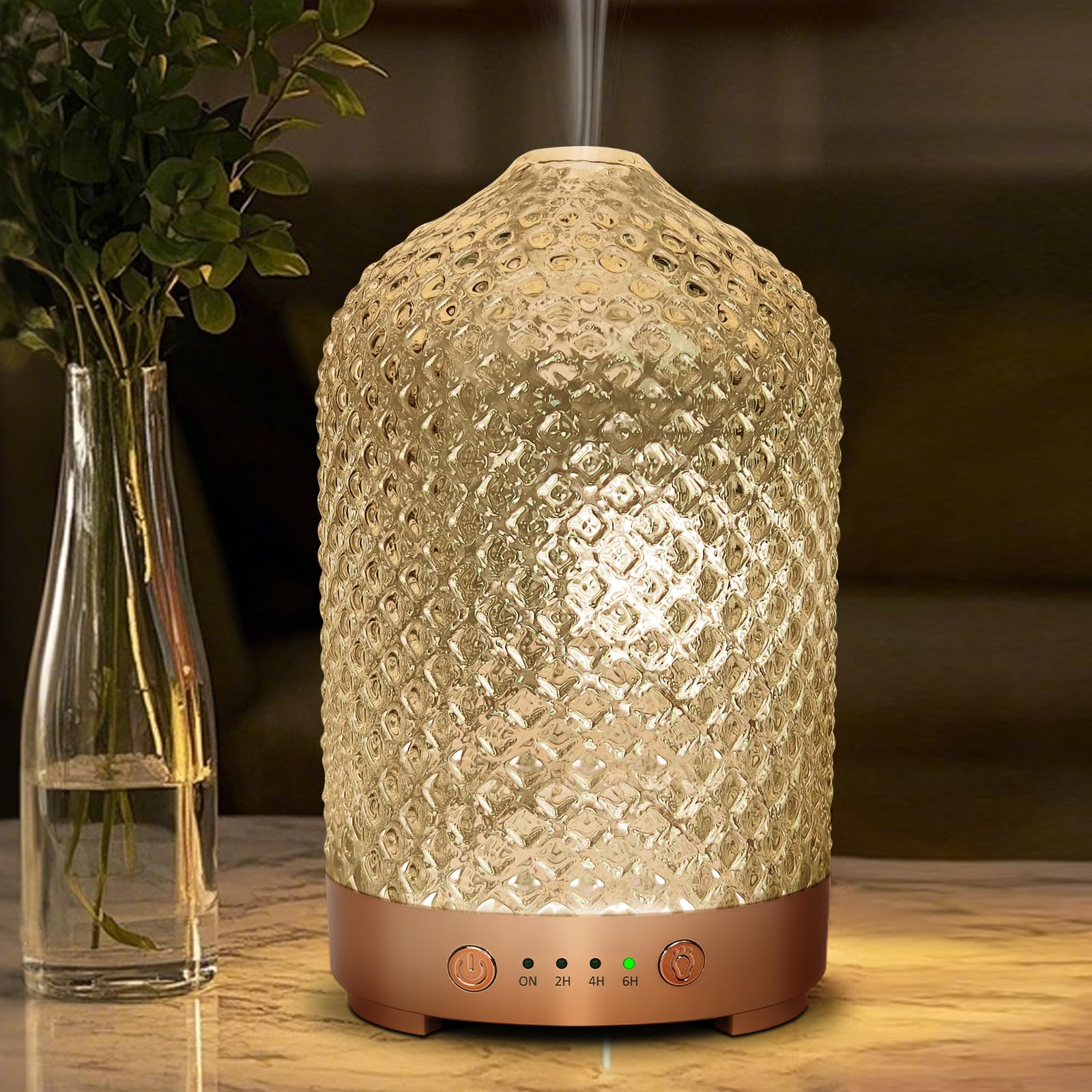 Essential Oil Diffuser 200ml-Ultrasonic Aroma Diffuser with 4 Timers, Aromatherapy Diffuser 7 Color LED Lights with Auto Shut-Off Protection for Home Office Yoga Valentine Gift (Ceramic White)