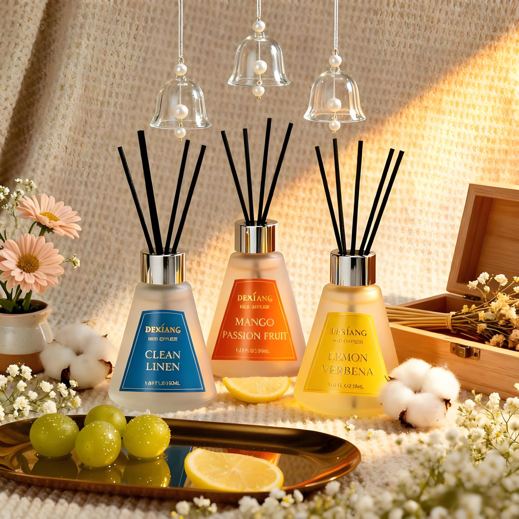 Reed Diffuser Set of 3 Packs, Lemon Verbena/Rose/red Berry, Oil Diffuser Reed Diffuser for for Home, Bathroom, Office Decor 1.7 Fl.oz, Total 5.1Oz